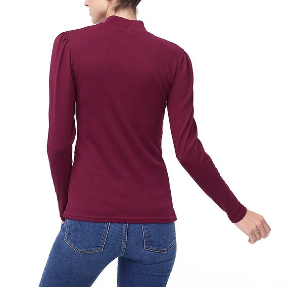 NWT J. Crew Ribbed Mockneck Puff Sleeve Turtleneck Top Pinot Noir | XXS - Picture 3 of 4